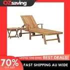 sunlounger adjustable teak wood outdoor patio folding table 195x59.5cm natural 8