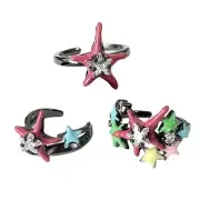 Vintage Adjustable Open Crystal Rings Irregular Pentagrams Rings for Women Men