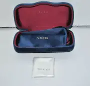 Gucci Authentic Designer Hard Velvet Clamshell Eyeglass Sunglass Case in Navy
