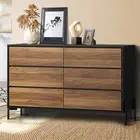 Oikiture 6 Chest of Drawers Cabinet Dresser Table Lowboy Storage Bedroom Walnut