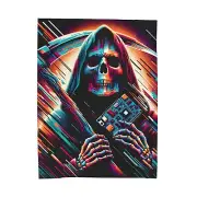 Velveteen Plush Blanket Glitch Art Grim Reaper Portrait Death Tech Microchip