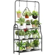 Plant Stand Indoor Outdoor 3 Tier Tall Corner Hanging Plant Shelf Metal Flowe...