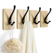 Towel Hooks Adhesive Wall Hooks for Hanging 4 Packs Wood Black Towel Hooks fo...
