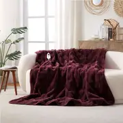 Dreamaker Basketweave Faux Fur Heated Throw Cherry - 180x200cm