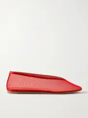 [Le Monde Béryl] Le Monde Béryl - Luna Leather-trimmed Mesh Ballet Flats - Red - IT36 IT 36 Red