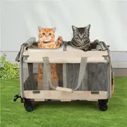 Pawz Pet Carrier 4 Wheel Rolling Foldable Cat Dog Stroller Travel Bag Max 50kg Beige