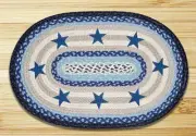 BRAIDED RUG--20 X 30 Oval 100% Jute Rug-- BLUE STARS