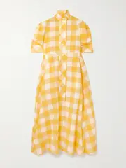 [Thierry Colson] Thierry Colson - Venetia Ruffled Gingham Linen And Cotton-blend Midi Dress - Yellow - small small Yellow