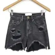 New One Teaspoon Legend Shorts Womens 23 Double Bass Black Denim High Waist