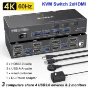 Dual Monitor KVM Switch USB 3.0 HDMI KVM Switch 2 Monitors 3 Computers 4K@60H