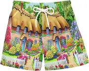 [RPLIFE] Swim Boy Shorts, Anti Chafe Swim Trunks for Boys 2 T, Colorful Flowers Cottage