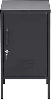 ArtissIn Locker, Mini Metal Sideboard Buffet Cabinet Bedside Table Shoe Storage TV Cabinets Organiser Home Bedroom Kitchen Living Room Bathroom Furniture, Lockable Adjustable Shelves with Doors Black