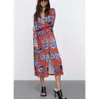 Zara NWT Women's Floral Print Button Front Long Sleeve Midi Dress Size M