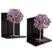 Pack of 2 Amethyst Money Tree Crystal Bookends for Heavy Book, Tree of Life A...