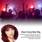 Short Wavy Wine Red Wigs With Bang Heat Resistant Synthetic Soft