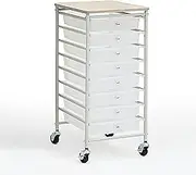 SunnyPoint Wooden Top Compact Rolling Storage 8 Drawers Organizer Mobile Utility Cart, Under Desk Storage Cart with Caster Wheels (Compact 8 Drawers, White)