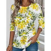 Women's T Shirt Floral Graphic Plants Elegant Fashion Stylish Long Sleeve Crew Neck Regular Tops Daily Going out Weekend Print Light Green Blue Purple Orange G