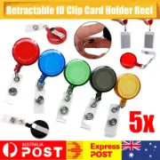5 x Retractable Badge Holder Reel Swipe Card Security ID Pull Key Ring Tag Clip