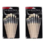 2x 10pc Jasart Round & Flat Hog Bristle Brushes Acrylic/Gouache Painting Brush