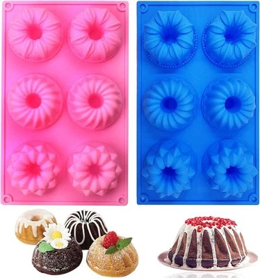 Silicone Mini Bundt Cake Pans, 6-Cavity Fluted Tube Cake Pan, Non-Stick Silicone