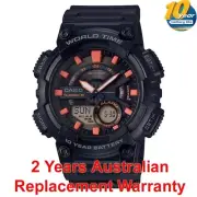 CASIO MEN WATCH WORLD TIME AEQ-110W-1A2 10Y BATTERY BLACK AQE110W 2Y WARRANTY