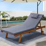 Gardeon Sun Lounge Camping Chair Wooden Wood Lounger, Chaise Beach Chairs Outdoor Furniture Garden Patio Setting Pool Backyard, with Wheels Cushion Pillow Adjustable Backrest Grey