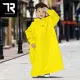【TDN】小揹兒童背包雨衣超防水輕量學生書包連身雨衣(拉鍊前開雨衣附收納袋雨帽ED4258) 皮卡黃 XS號