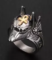 ANUBIS EGYPTIAN GOD WITH ANHK METAL RING mens brx020 biker punk new dog god