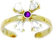 [JewelryWeb] 14k Yellow Gold Red CZ Simulated Diamond Adjustable Flower Body Jewelry toe ring-toe ring for Women