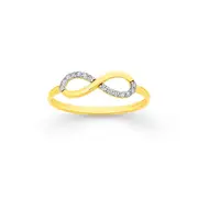 9ct Gold Cubic Zirconia Pave Infinity Ring in Clear