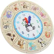 KOMBIUDA Wooden Boys and Girls Telling Toy Cartoon Design Educational Puzzle Clock for Toddlers 5-7