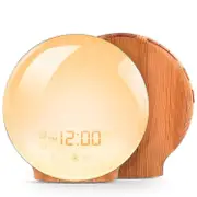Wake Up Light,alarm Clock Sunrise Simulation Night Light With Nature Sounds, Fm Radio, Snooze Function And Atmosphere Lamp Function,wood Grain