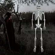 1pc Life-Size Realistic Plastic Skeleton for Halloween Decoration Freestanding No-Electricity Needed Spooky Sculpture for Home Garden Haunted House Outdoor Dec
