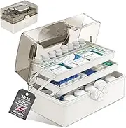 Mihoho 3-Tier Medicine Organizer, Large Medicine Box Storage Box Organizer 3 Layers with Compartments Family Emergency Kit Storage Case (White S)