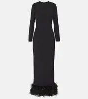 [Safiyaa] Safiyaa Feather-trimmed crêpe gown AU 6 black