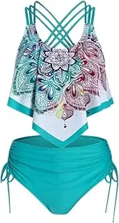 [N\P] NP Waist Bikini Set Women Floral Print Push Up Bikini Padded Crisscross Green