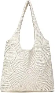 [Leamekor] Crochet Tote Bags Summer Beach Bag for Women Vacation Mesh Knit Bag Hippie Bag
