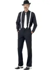 Men 20s Gangster Costume Kit Hat Tie Braces Moustache Spats Great Gatsby Costume