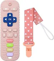 Silicone Teething Toys for Baby, Remote Control Teether Toy for Babies 3 Months - Boys Girls Toddlers Molar Teether Chew Toys Set, Remote Control Shape Teething Toys Gift, Pink