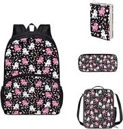 FOR U DESIGNS 4 Piece Backpack Set for Kids School Book Bag Set 17 Inch Backpack with Lunch Box Pencil Case Book Cover