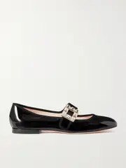 [Roger Vivier] Roger Vivier - Très Vivier Strass Babies Crystal-embellished Patent-leather Ballet Flats - Black - IT42 IT 42 Black