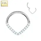 Piercing Ring White Gold 14 Gold Septum Daith Chevron Opaline