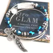 NEW ALEX+ANI Blue Beaded Wonder Bracelet with Swarovski feather Charm bangle set