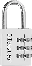 Master Lock 630JADWHTL Variable Number Padlock, 3-Digit White, Body Width 1.3 inches (32 mm), Shackle Diameter 1.0 inches (25 mm)