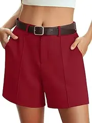 [Feiersi] Womens Casual High Waisted Elastic Waist Wide Leg Tailored Shorts Pleated Trendy Dressy Work Trouser Shorts