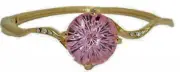 Pink CZ bangle bracelet 18kt yellow gold hinged cuff round high quality fine New
