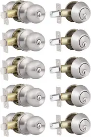 5 Pack Keyed Alike Entry Door Knobs and Single Cylinder Deadbolt Lock Combo ,Set