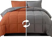 Elegant Comfort 3-Piece Reversible Comforter Set, All Season Cozy, Soft Down Alternative, Quilted - Box Stitched - Duvet Insert with 4 Corner Tabs, Comforter with Shams, King, Coral/Gray