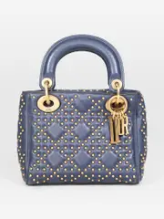 2017 Navy Lambskin Cannage Studded Lady Dior Bag