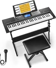 Donner Keyboard Piano 61 Key, Electric Keyboard Kit with 249 Voices, 249 Rhythms - Includes Piano Stand, Stool, Microphone, Beginners, Black (DEK-610S)